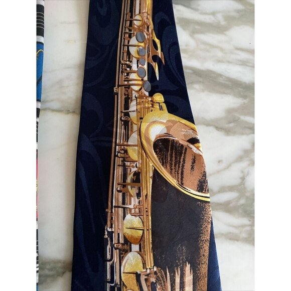 Vintage Dem Crazy Musical Saxophone Print Ties Set Of 2 - Picture 5 of 9